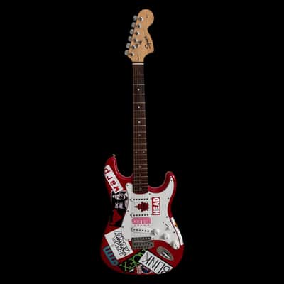 Fender Squier Stratocaster Tom DeLonge Sticker Strat Electric Guitar - Torino Red image 2