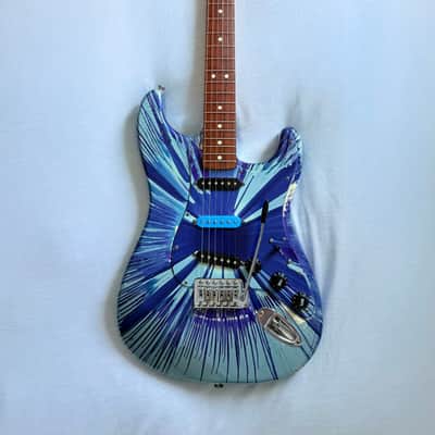 Fender FSR "Splattercaster" Standard Splatter Stratocaster with Rosewood Fretboard 2003 - 2004 - Violet, Daphne, Agave, Lake Placid, and Midnight Blue Swirl over Olympic White image 4