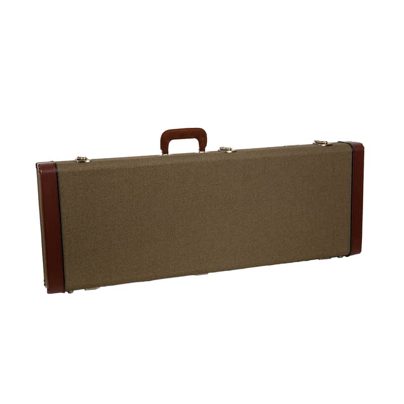 Crossrock Master Series - Wooden Telecaster&Stratocaster Electric Guitar Case - Security Lock, Genuine Leather Handle, Reinforced Hardware, Metal Feet, Storage Space- Olive Green Tweed image 1