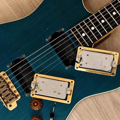 1980s Schecter HH S-Style Superstrat, Flame Top Trans Blue w/ Case image 16