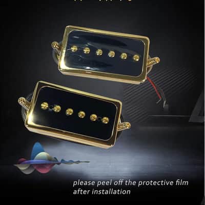 P90 Tone Pickups Set, Humbucker-sized Single Coil Neck Pick-up and Bridge Pick Up Loaded Rubber Magnets, as Replacement Parts for Standard-Humbucker Sized Pickup on Electric Guitar, Black Gold image 4