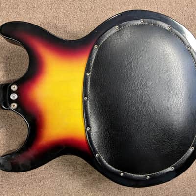 1965 Bartell (Hohner) Fretless Bass Guitar, Semi-Hollow, Pad, Case, Rare Sunburst, Woody Tone! image 12