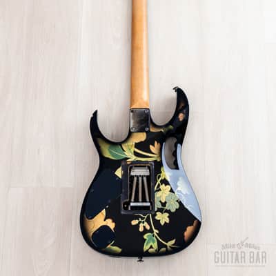 1997 Ibanez JEM77-FP Steve Vai Signature Vintage Guitar Black Floral Pattern image 3