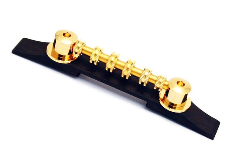 Genuine Gretsch Space Control Roller Adjustable Guitar Bridge w/Wood Base - GOLD image 1