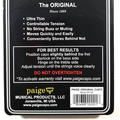 Paige Guitar Capo 6 string Black P6E Original Series Smokey Black image 2