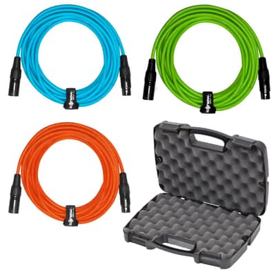Sure-Fit 10ft Blue, Green & Orange XLR Male to XLR Female Cables (3 Pack) + Case image 15