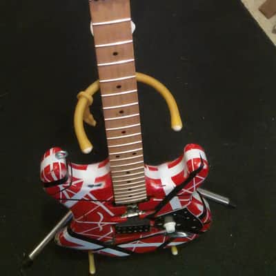 Kramer Ad Guitar Project Frankenstein eVh Striping Birds Eye Maple Neck Skunk Stripe Maple Relic image 3
