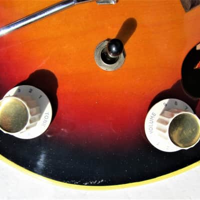 Beatle Bass Copy, 1960's, Japan, Scroll Headstock, Sunburst, Case image 6