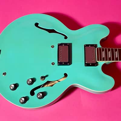 1998 Epiphone Riviera rare color Turquoise frequensator tailpiece image 16