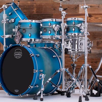 MAPEX SATURN EVOLUTION MAPLE / WALNUT 7 PIECE DRUM KIT, EXOTIC AZURE BURST, SPECIAL SIZES image 9