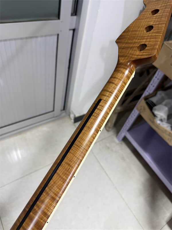 AAA 20 fret Roasted flame maple J BASS guitar neck part block inlay binding image 1