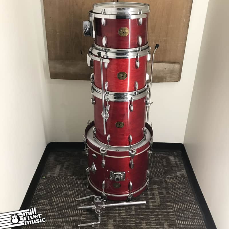 Gretsch Stop Sign Badge Drum Kit (1972-1979) 12", 13", 14", 18" Berry Red Stain with Humes and Berg Fibre Cases for 12,14, 18 image 1