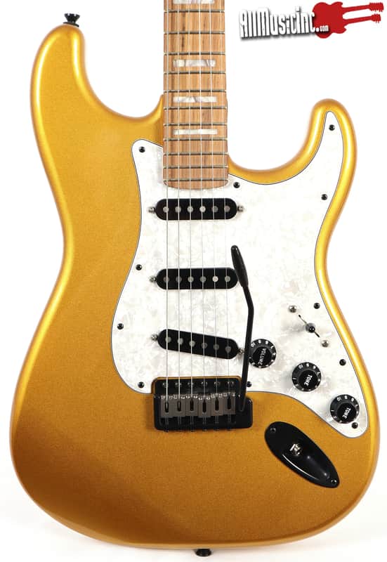 All Music Inc. Collection Custom Gold Sparkle Block Inlay Strat Electric Guitar image 1