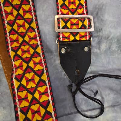 Vintage RARE 1960's Crest of Japan ACE Style Multi Color Hippie Style Hendrix Clapton Guitar Bass Banjo Strap Metal Buckle Headstock Cord image 8