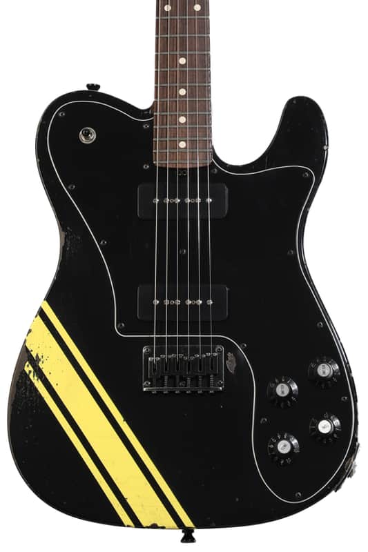 Friedman Vintage T Electric Guitar - Black with Yellow Racing Stripe image 1