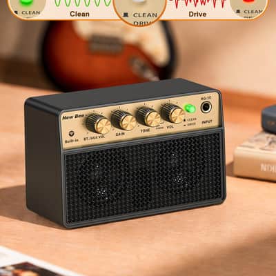 Mini Guitar Amp, 10W Electric Guitar Amplifier with Clean Drive Channel, 3.5mm Headphone/AUX Jack, 6H Work, USB-C Rechargeable Bluetooth Small Portable Amp for Indoor Practice Travel image 3