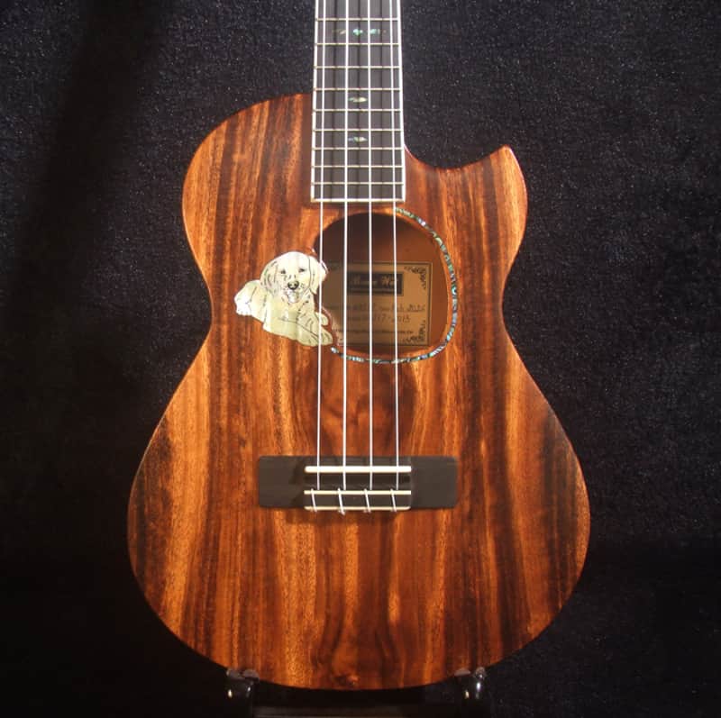 Handmade Cutaway Tenor Ukulele, Solid Acacia, Archback, Dog Inlay, Soft-bag, Bruce Wei UAJ17-2013 image 1