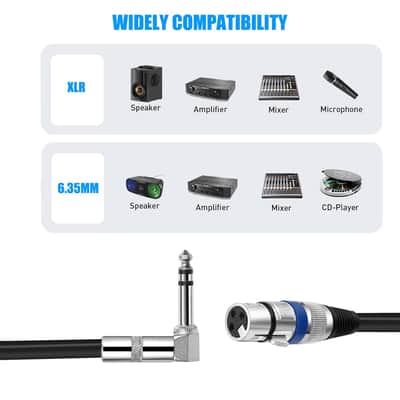 Right Angle XLR to 1/4 inch Microphone Cable, PVC Shelled 6.35mm 1/4 inch TRS Male to XLR Female Unbalance Interconnect Microphone Audio Cable Adapter for Speaker Mic Guitar Mixer (2m) image 2