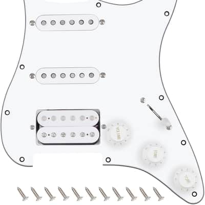 3Ply Loaded HSS Strat Pickguard Vintage Hot F '50s Tones Prewired Pickguard with Staggered Alnico 5 Fiber Bobbin SSH Single Coil & Humbucker Pickups for Fender Stratocaster JT/HBZC-03 White image 1