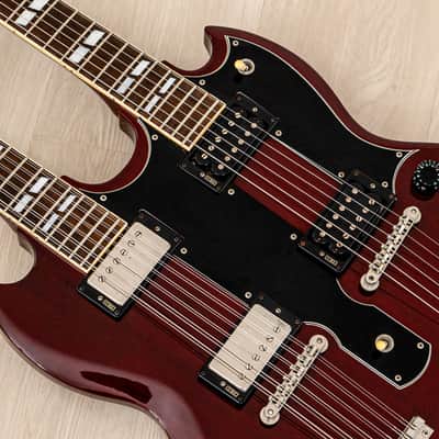 1990s Burny RSG-140 Vintage Double Neck SG, 6 & 12 String Guitar Cherry w/ Case & Tags, Japan image 7
