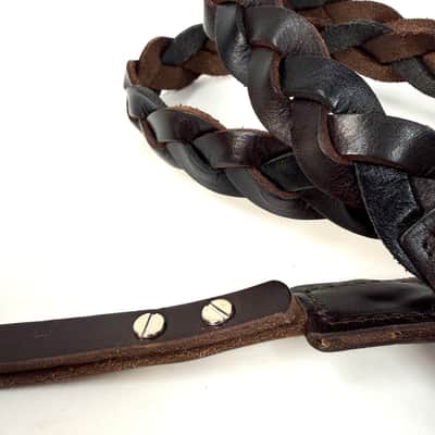 Walker And Williams M-61-CGN/BLK Throwback Series Hickory Brown And Black Grain Leather "Braid" Mandolin Strap image 6