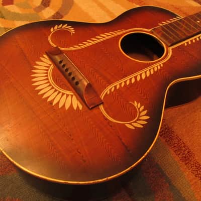 Custom Hand Painted vintage parlor size acoustic guitar image 1