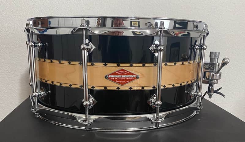 Craviotto Private Reserve 6.5 X 14 Maple Snare Drum 2023 Gloss  Lacquer Piano Black/Natural/Piano Black with Dual Maple Inlay One Board Steam Bent. Unplayed New Condition image 1