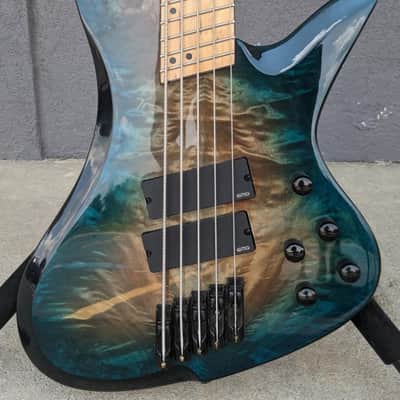 RedSub Coliseum Fanned Fret 5-String Bass, Blue Burl Burst w/EMG's & Upgrades image 7