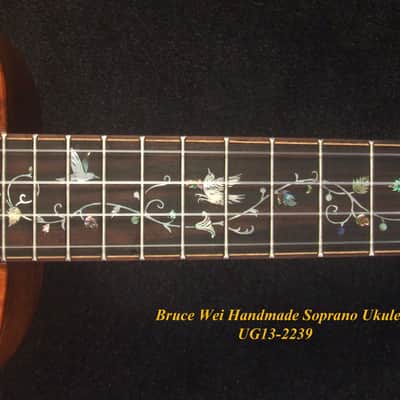 Handmade Solid Curly Hawaiian Koa Soprano Ukulele, HummingBird Vine Inlay, Soft-bag, Bruce Wei UG13-2239 image 3