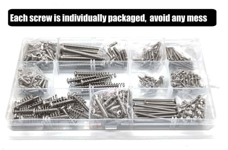 Guitar Screws Kit,304 Stainless Steel, #2#3#4#6#8 fit Fender & Gibson Pickguard, for Neck Plate Tuning Humbucker SingleCoil Pickup TrussRod Cover Bridge Selector Switch (Stainless Steel Uncoated) image 1