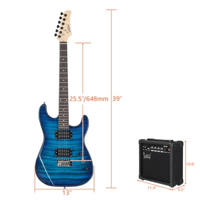 Glarry GST Electric Guitar HH Tiger Stripe Blue w/ 20W Amplifier image 9