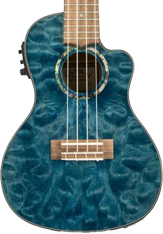 Lanikai QM-BLCEC Acoustic/Electric Concert Ukulele with Soft Case (Quilted Blue Stain) image 1