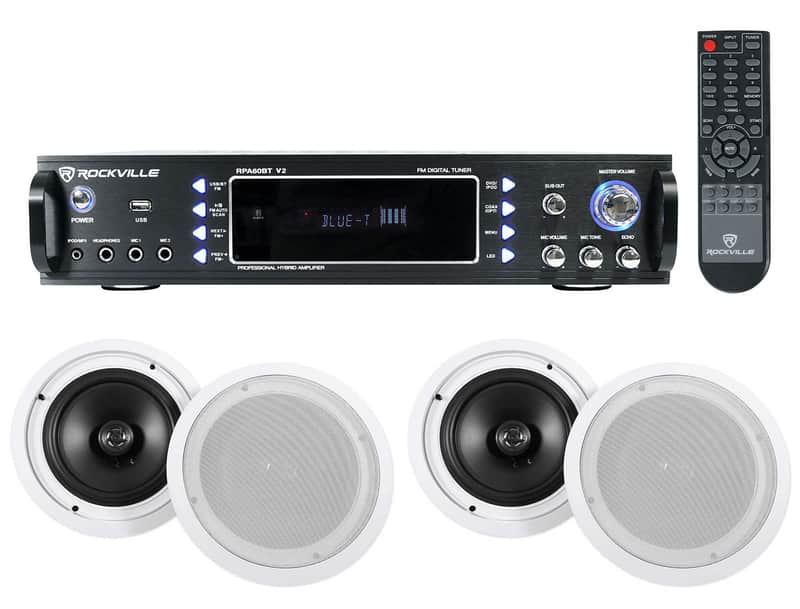 (4) Commercial Ceiling Speaker System+Bluetooth Amp/Receiver 4 Restaurant/Office image 1