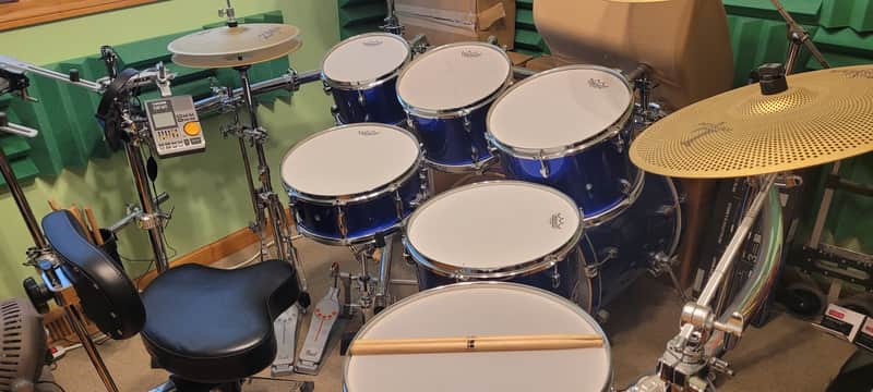 Pearl EXX725S/C717 Export EXX 10 / 12 / 13 / 14 / 16 / 22 / 14x5.5" 7pc Drum Set with Hardware 2013 - 2020 - High Voltage Blue image 1