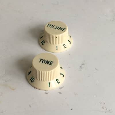 Two Vintage Fender Knobs Strat Green Numbers Fonts Relic Stratocaster 3 Spokes image 2