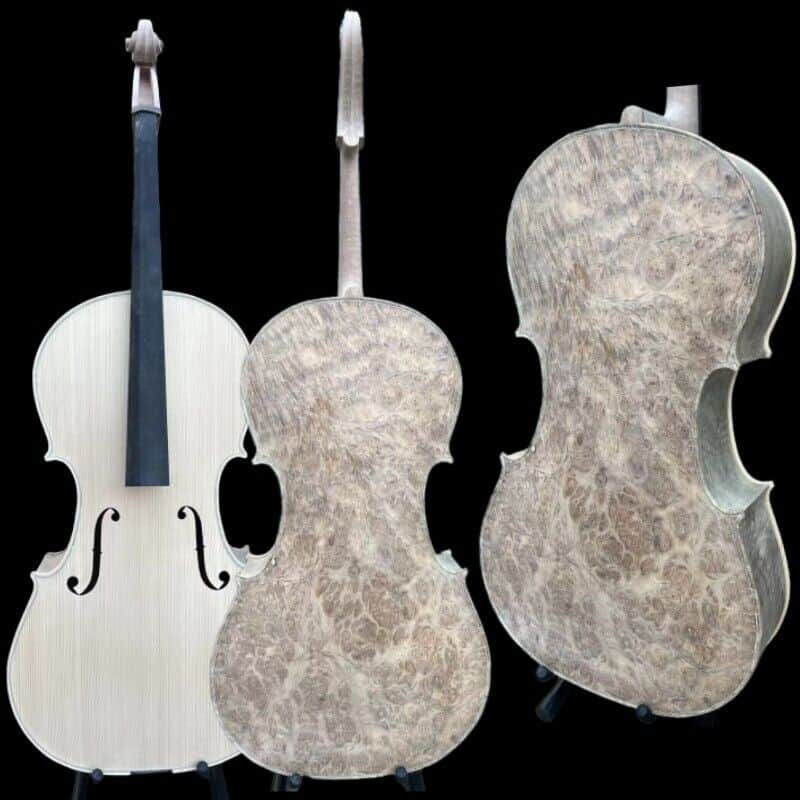 Professional song unfinished Cello 4/4 Solid Bird's eye maple back old spruce top image 1