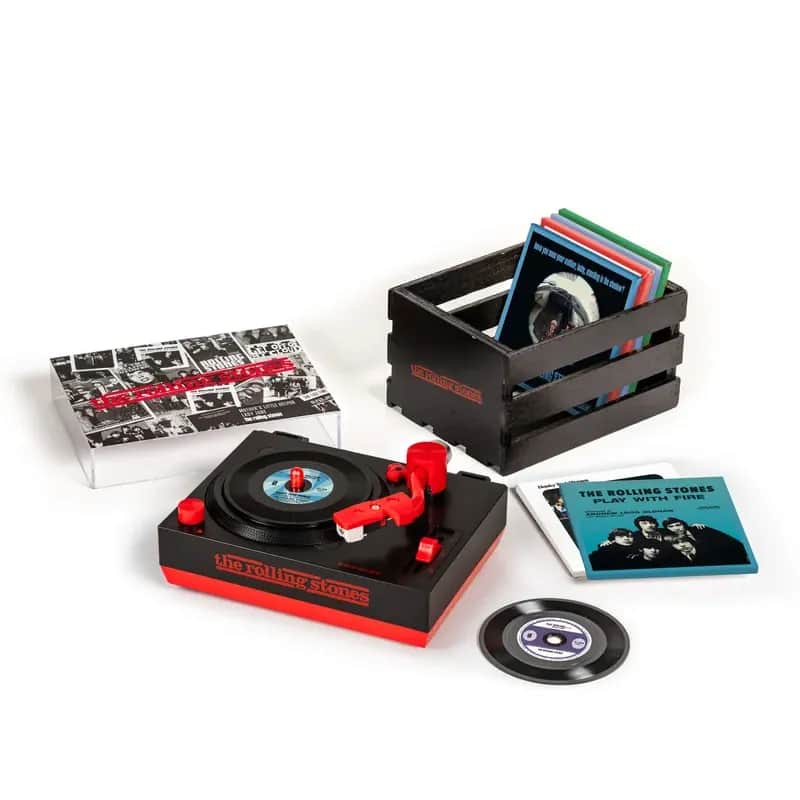 Crosley RSD3 Rolling Stones Mini Turntable Bundle - 3" Vinyl Record Player with Crate & 6 Singles image 1