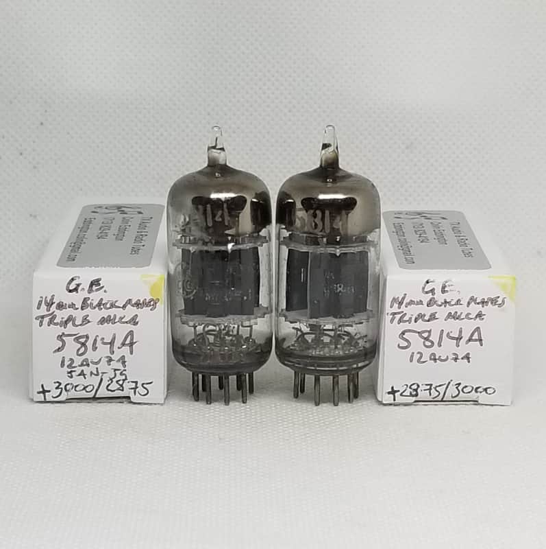 GE JAN 5814A Triple Mica, Black Plate, Well Matched (4.1%) Pair NOS 12AU7 12AU7A 5814 image 1