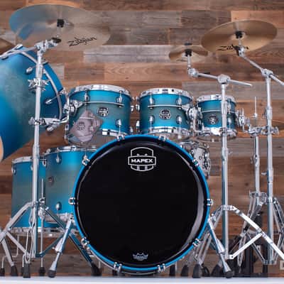 MAPEX SATURN EVOLUTION MAPLE / WALNUT 7 PIECE DRUM KIT, EXOTIC AZURE BURST, SPECIAL SIZES image 4