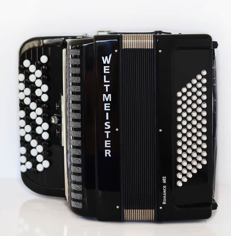 NEW Weltmeister Romance 602 Button Accordion, made in Germany, 72 Bass buttons, Lightweight Accordion B-Gripp, Black, Straps and Case, Item Location USA image 1
