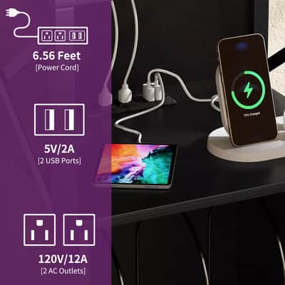 Record Player Stand w/ LED Lights & Charging Station – Holds 120 Vinyl Albums | Turntable Storage Cabinet image 3