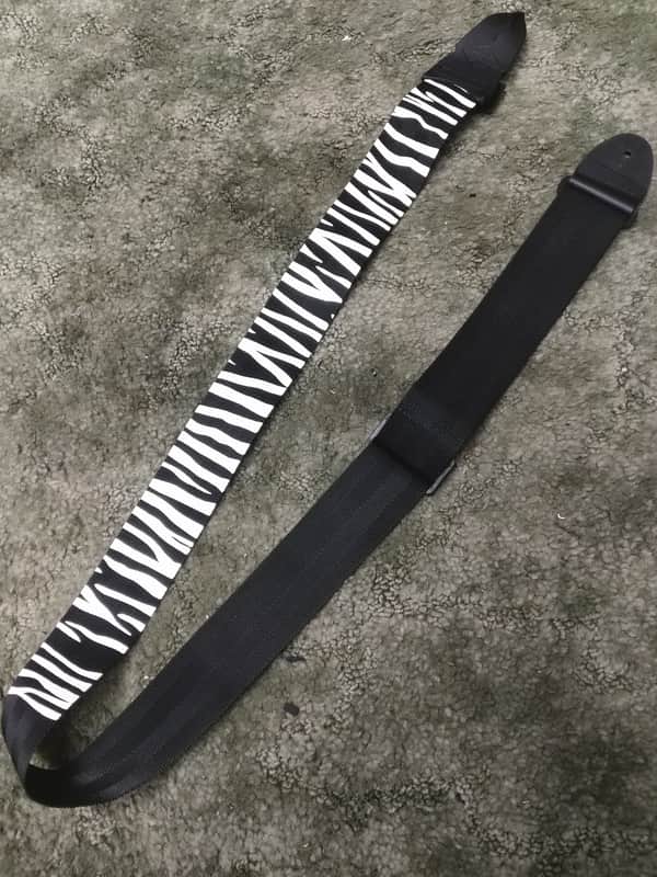 LM Zebra pattern guitar strap White on Black NEW - Poly Web image 1