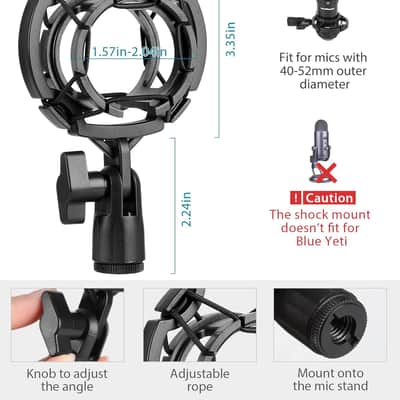Desktop Microphone Stand, Mic Stand Desk Table with Weighted Base Shock Mount Mic Clip 3/8" to 5/8" Adapter Adjustable Height for Hyper X QuadCast Fifine K669B AT2020 Shure SM58 PGA48 image 2