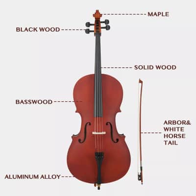 4/4 Full-Size Acoustic Cello Bundle - Handcrafted Basswood with Case, Bow, Rosin & Accessories for Beginners & Professionals image 2
