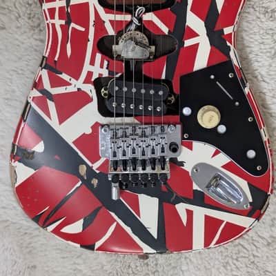 EVH Striped Series Frankenstein Frankie, Maple board, Red w/Black Stripes Relic image 5