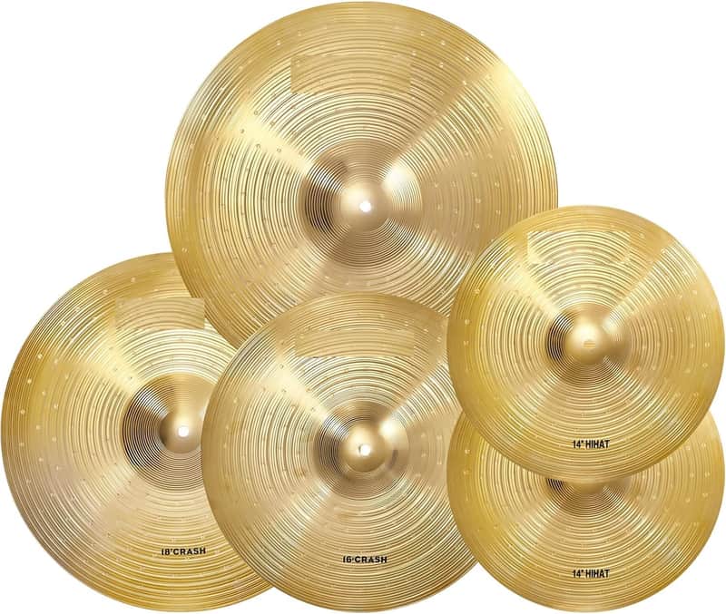Cymbal Pack, 5 Pieces Drum Cymbals Set,14" Hi Hat Cymbals, 16" Crash and 18" Crash Cymbals, 20" Ride Cymbals for Drums Set image 1
