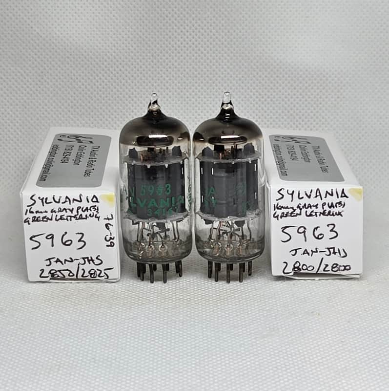 Sylvania JAN 5963 Long Gray Plate Well Matched (1.7%) Pair NOS 12AU7 12AU7A ECC82 image 1