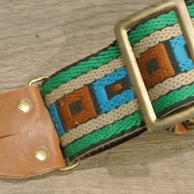 Vintage Ace Style Strap- Metal Slide- Cool Green / Blue Geometric Pattern image 2