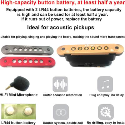 JUSTPRO JC-A1 Acoustic Guitar Dual System Pickup Kit Hum-canceling Soundhole Pickup with Microphone Rechargeable Steel String Magnetic Double Coil Violin Ukulele Pick Up Woody Bass Guitar Humbucker image 4