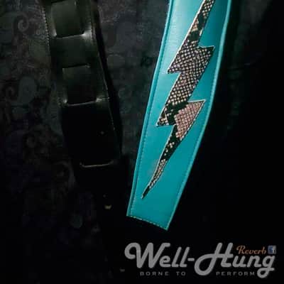 Well-Hung ZAP! "Turquoise" 3" wide padded leather guitar strap, w/python bolt image 4